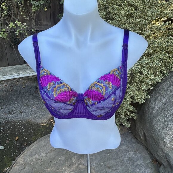 Aubade Paris French Kiss Purple Floral Lace Unlined Underwire Balconette Bra 34E - Picture 7 of 13